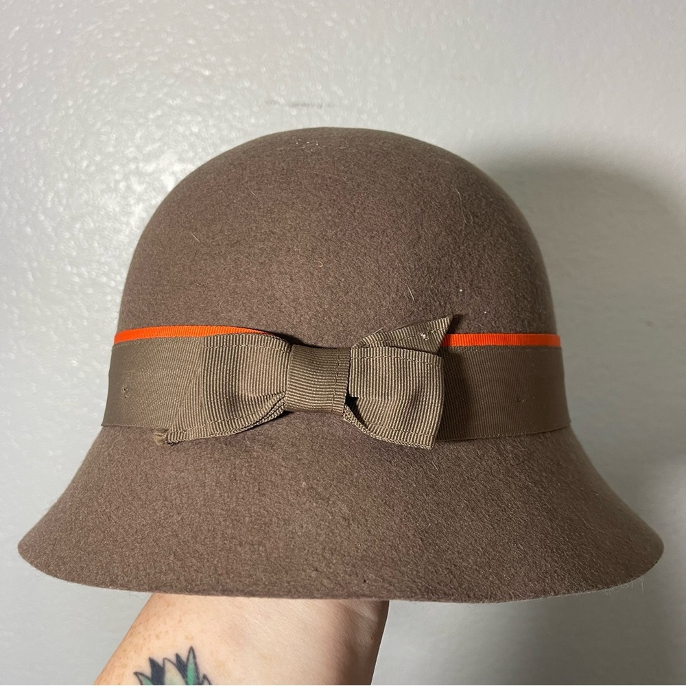 Brown and Orange Wool Bucket Hat with Adorable Bow